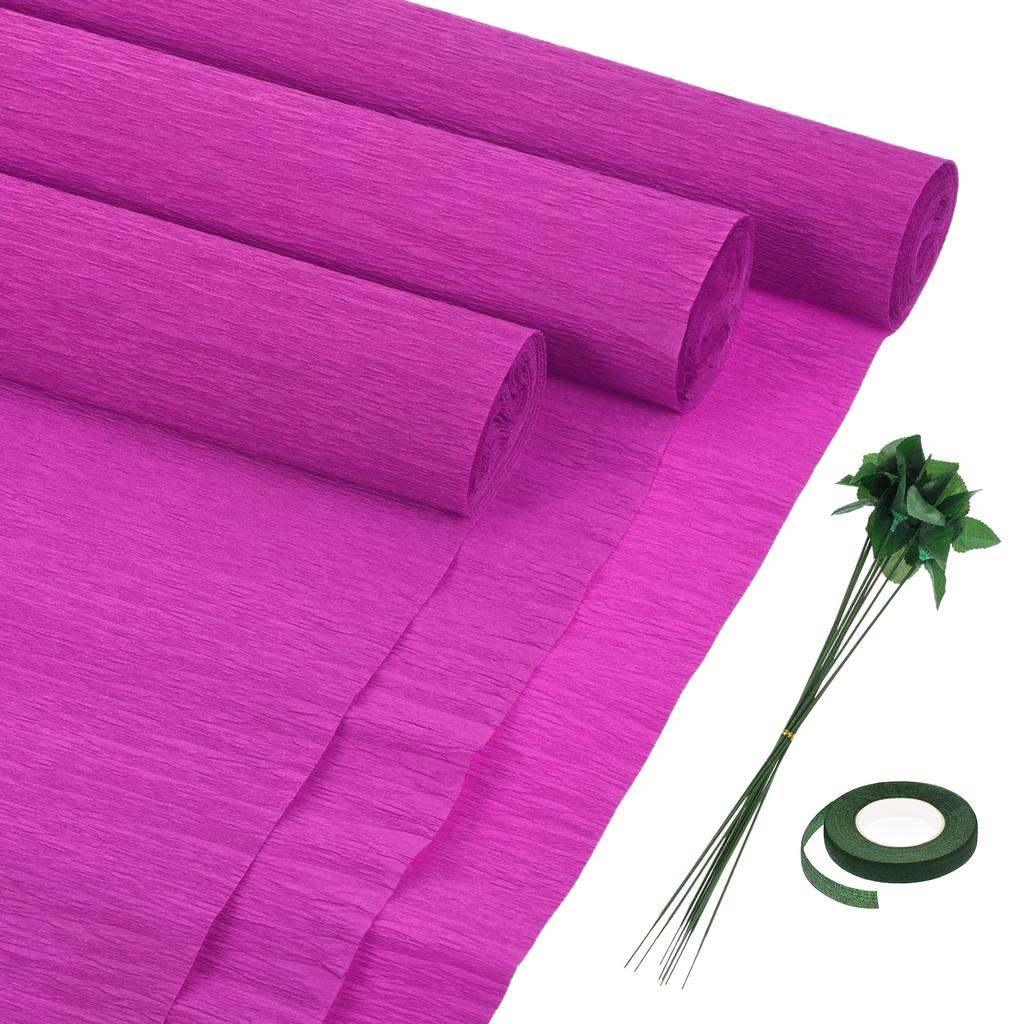 6pcs Crepe Paper Roll with Floral Stem Wire and Green Floral Tapes for Wedding Ceremony Various Large Festivals Decoration