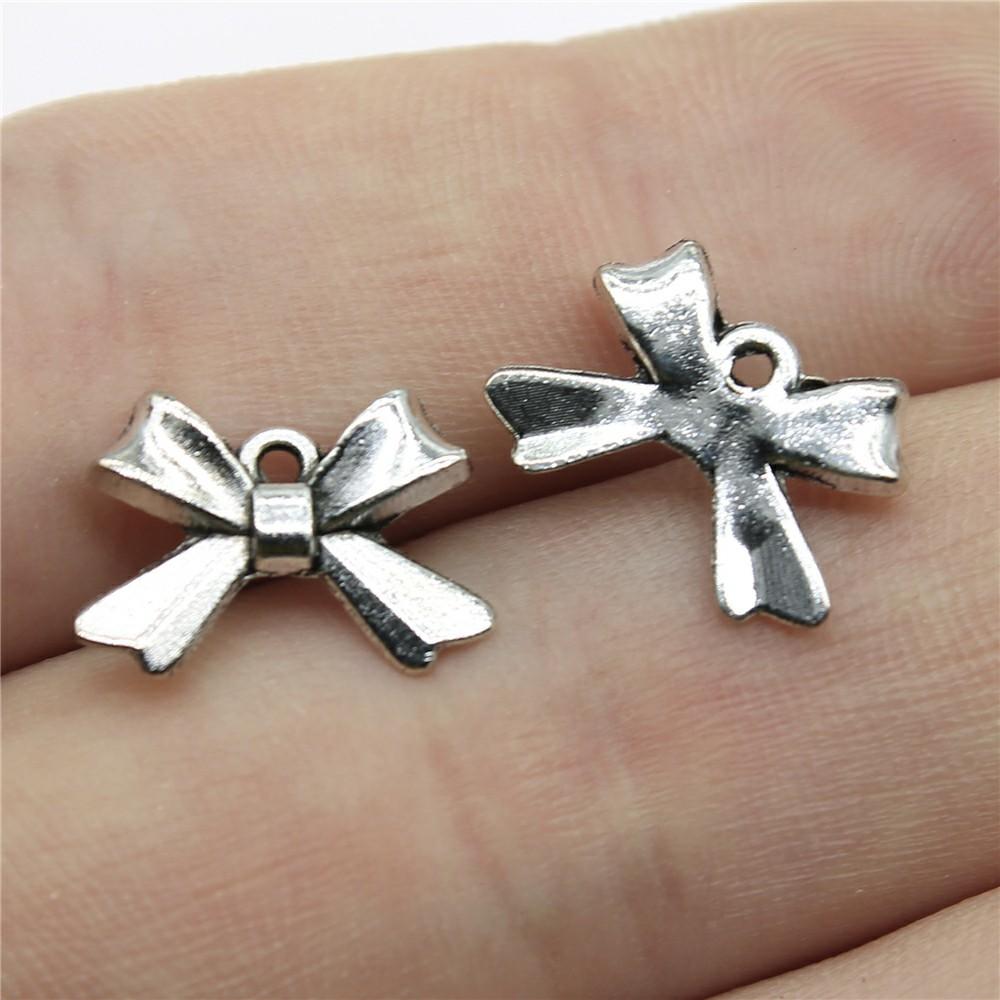 20pcs Bow Tie Connector Zinc Alloy Charm DIY Necklace Making Findings Handmade Tibetan Jewelry