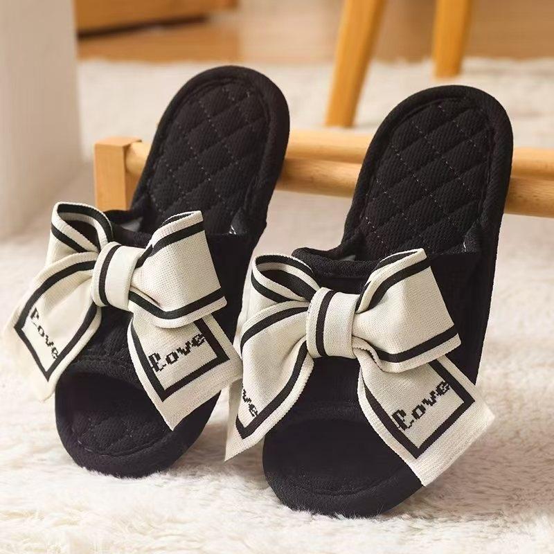 Korean version of bow new cloth bottom slippers silent sweat-absorbing breathable foot slippers home