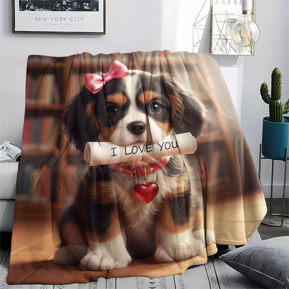 1Pc Iloveyoudog Print Flannel Blanket, High Quality Comfortable for All Seasons, Home Decor, Warmth and Comfort, Perfect for Christmas Gifts