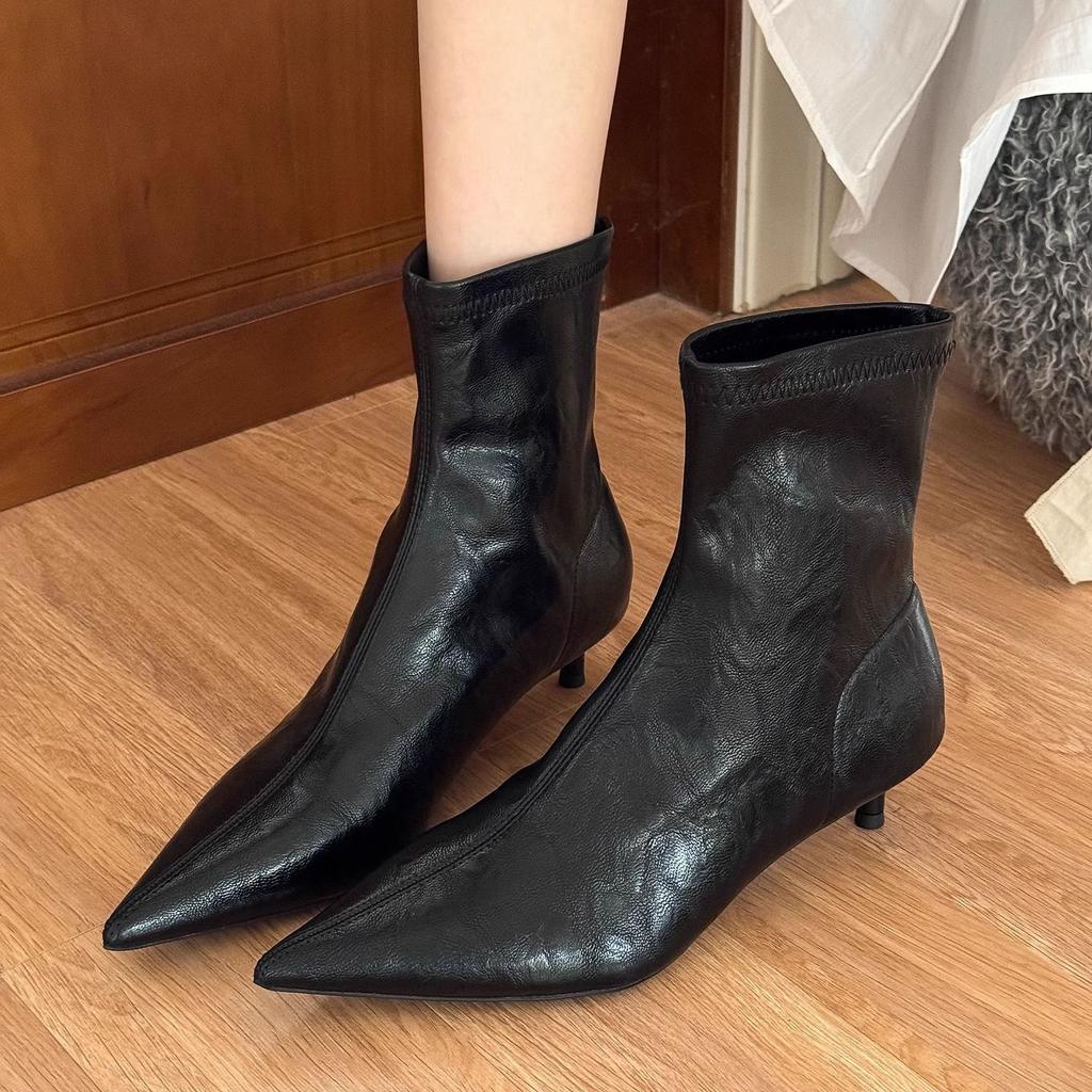 Vintage Brown Soft Leather Cat Heel Boots Women's 2025 Autumn New Fashion and Versatile Small Heel Leather Boots Women's Fashion Boots