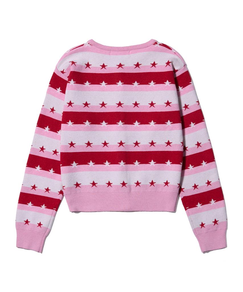 YOUHEE Star Stripe Cardigan Pink