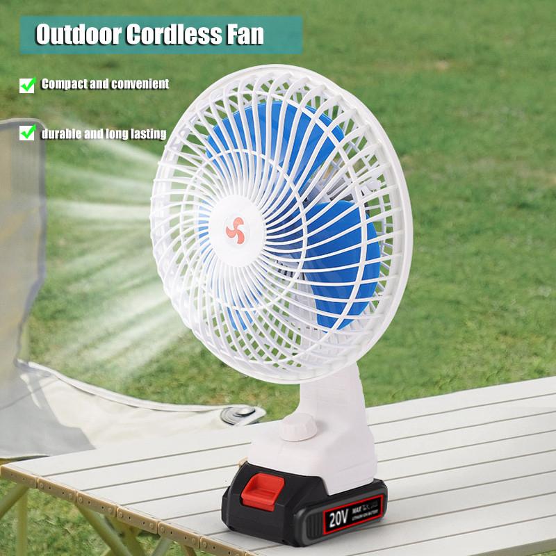 8 Inches Rechargeable Small Desktop Camping Fan Wireless Electric Fan Outdoor Portable Metal Strong Wind Fan