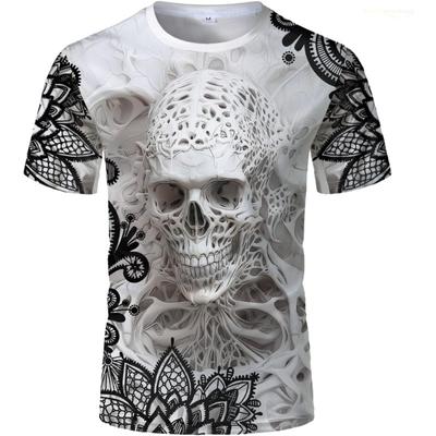 T-shirt à manches courtes pour homme avec imprimé tête de mort et squelette d'araignée