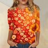 Women Casual Floral Print Round Neck Three Quarter Sleeve Top Lightweight Comfortable Fit Stylish Design Suitable for Everyday Wear