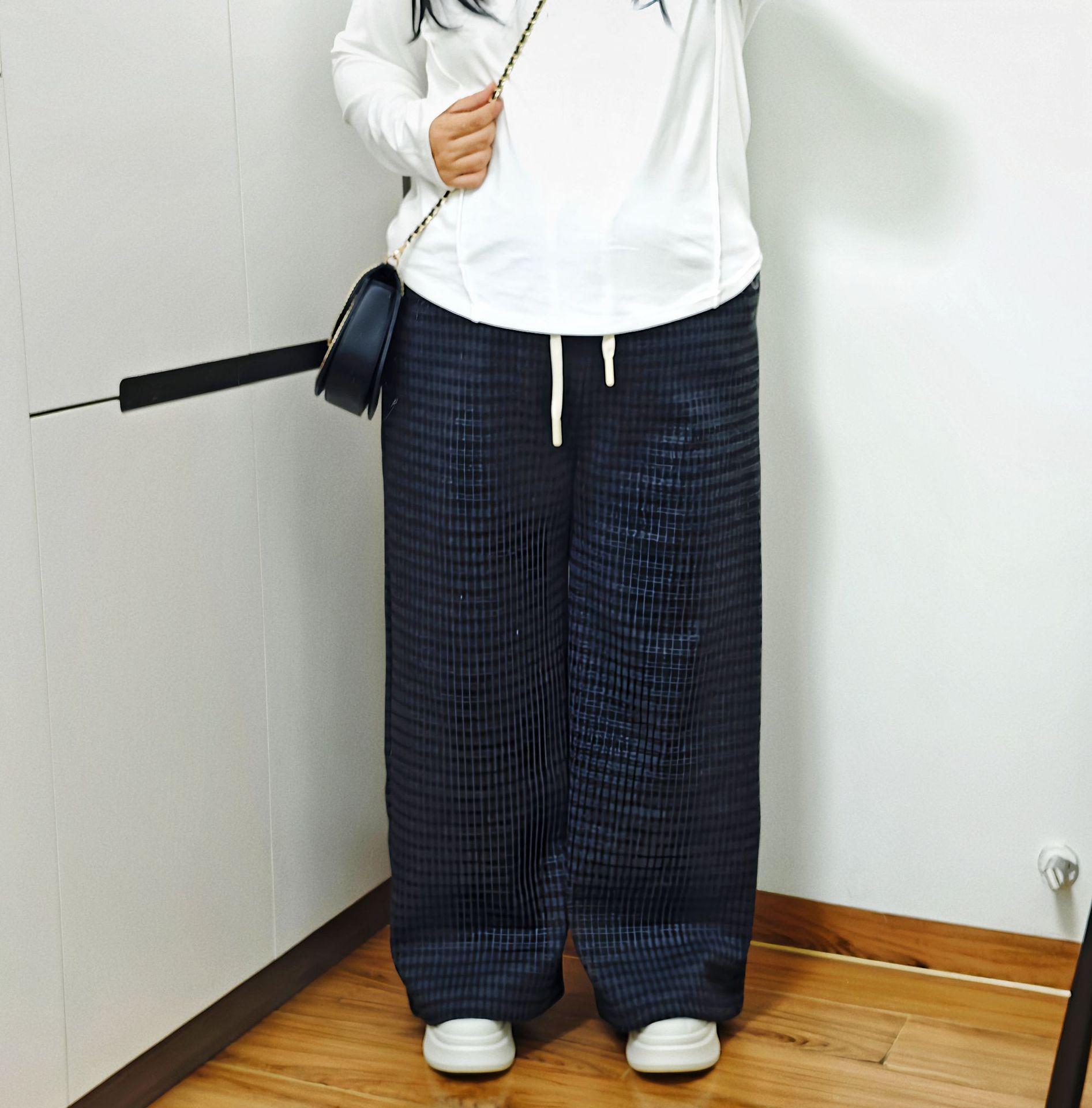 Plus Size Korean Plaid Fleece-Lined Winter Pants - Thick, Warm, Straight-Leg for Women M чёрный