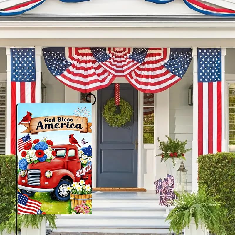 4th of July Garden Flag 12x18 Double Sided, Small Burlap Holiday Summer Truck Independence Day Memorial Day Patriotic God Bl