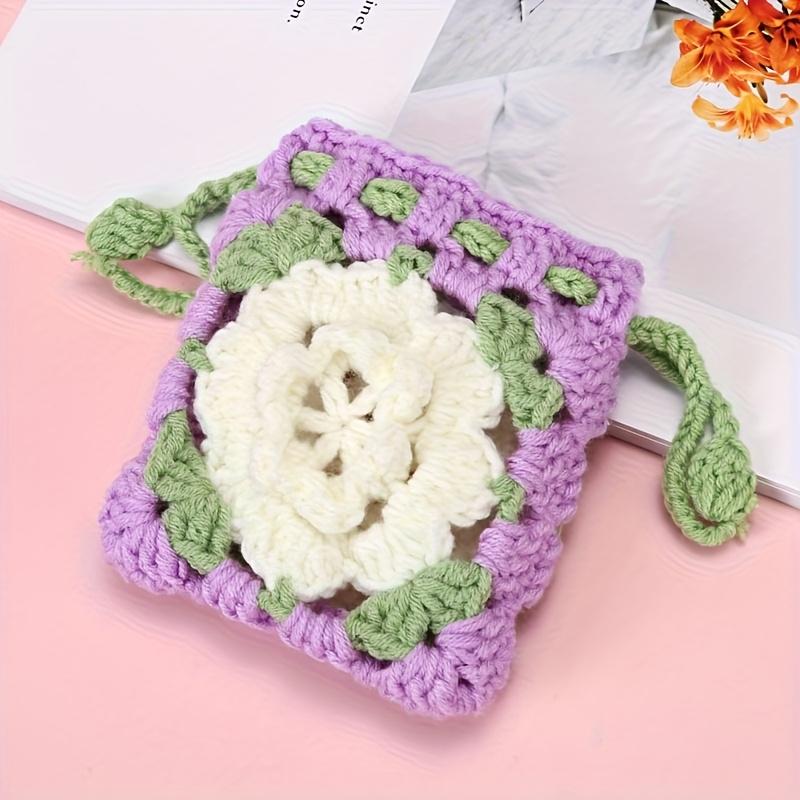 Sac à cordon tournesol mignon - Porte-monnaie tissé à la main, Porte-écouteurs avec étui de protection au crochet, Pochette de rangement, Sac à main