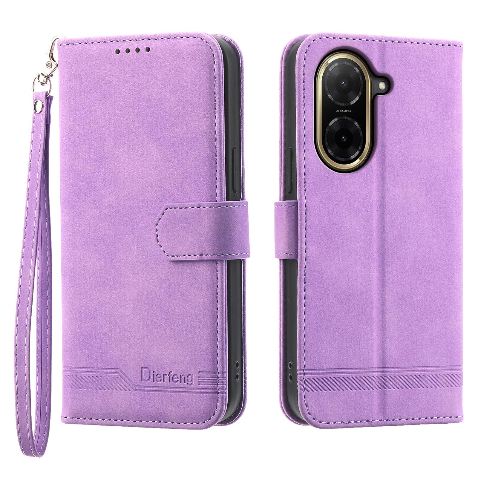 

DIERFENG DF-03 For Xiaomi Redmi A5 4G (171.7mm)/Poco C71 4G Case Lines Imprint Wallet Leather Phone Cover Purple