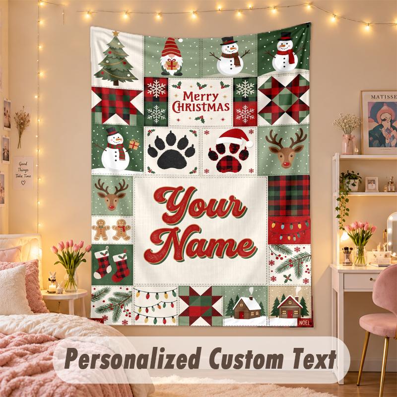Wall Hanging TapestryChristmas Custom Name Print Art For Indoor Home Room Decoration Holiday Gift
