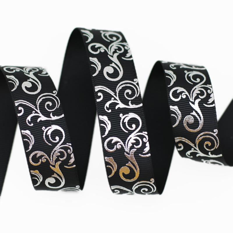 (10 Yards/lot) 25mm White Hot Stamping Silver Foil Grosgrain Ribbon Gift Wedding Ribbons Wholesale