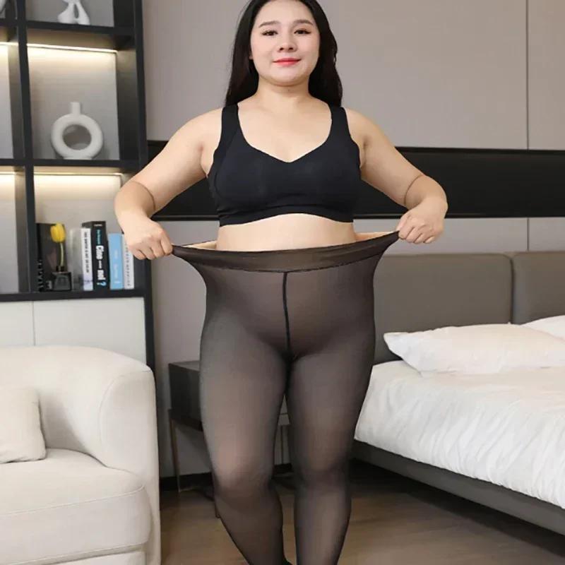 Thicken Warm Tights For Women Winter Thermal Stockings Leggings Sexy Translucent Fleece Velvet Tights Pantyhose Female Pants
