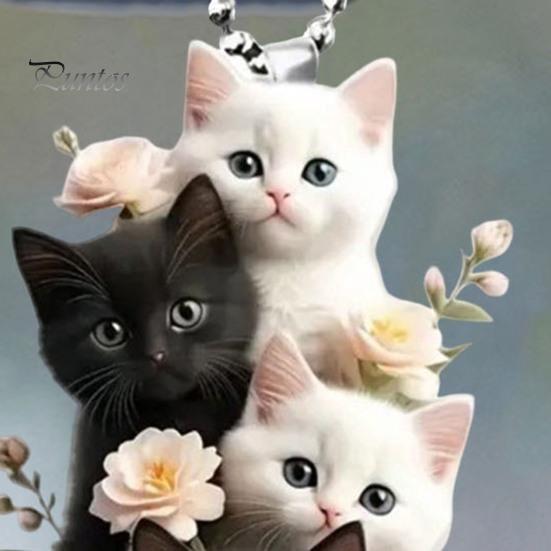 Cat Hanging Ornament Car Rearview Mirror Pendant with Lanyard Easy To Hang Adorable Appearance Cat-Shaped Xmas Tree Pendant