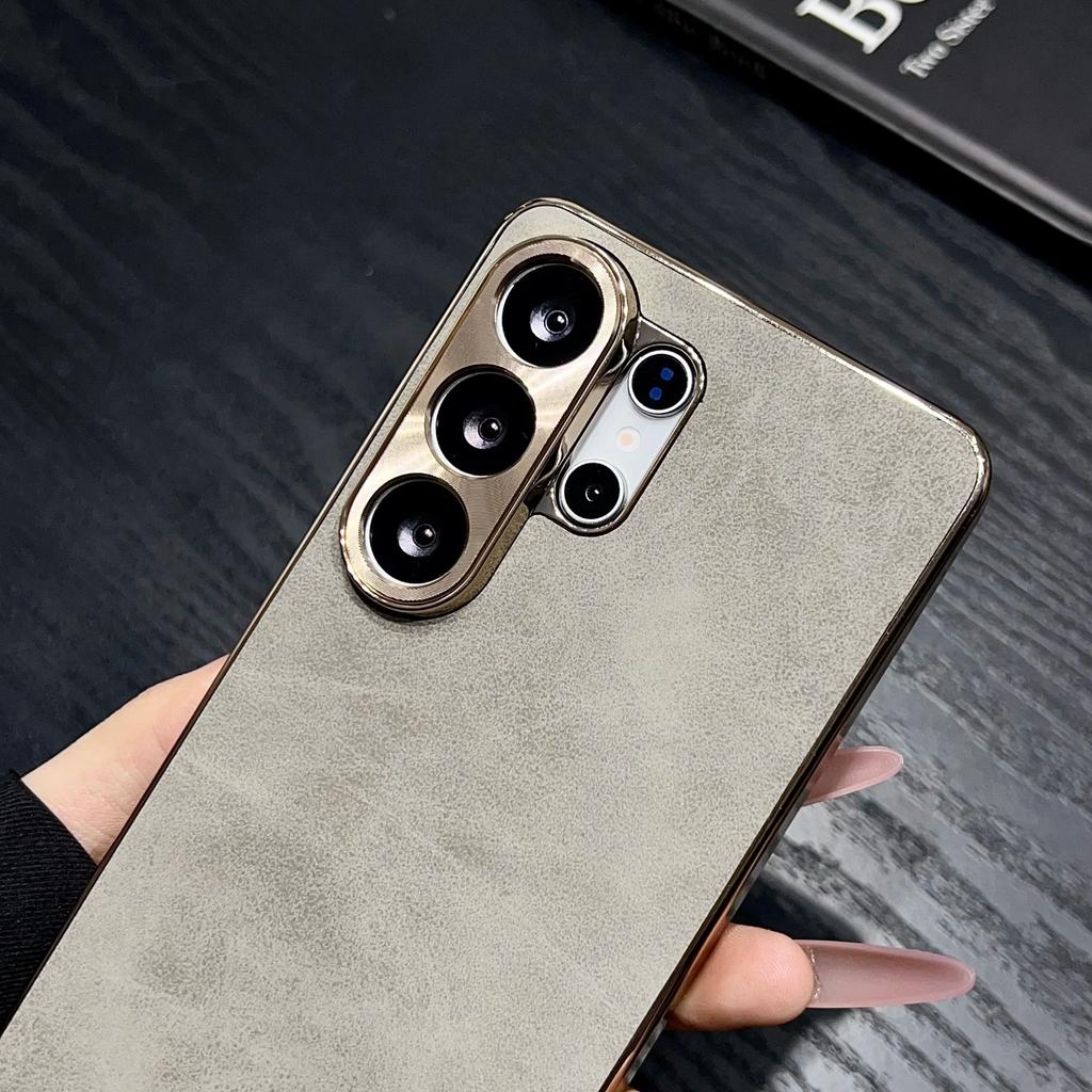 Plating Sheepskin Phone Case For Samsung Galaxy S26 S25 S24 S23 S22 Ultra Plus Fur Lambskin Leather Metal Lens Shockproof Cover