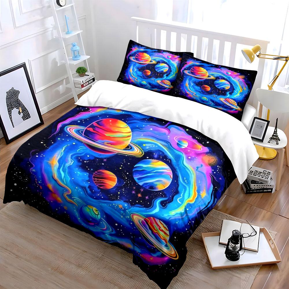 Colorful Galaxy Space Decor Artwork Soft Comfortable Duvet Cover Bedding Set Included 1*Duvet Cover & 2*Pillowcases, Gift