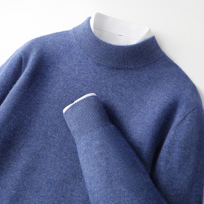 

Men s Round Neck Pure Wool Knitted Sweater: Warm Long Sleeve Pullover for Autumn and Winter L [130-150 Jin]