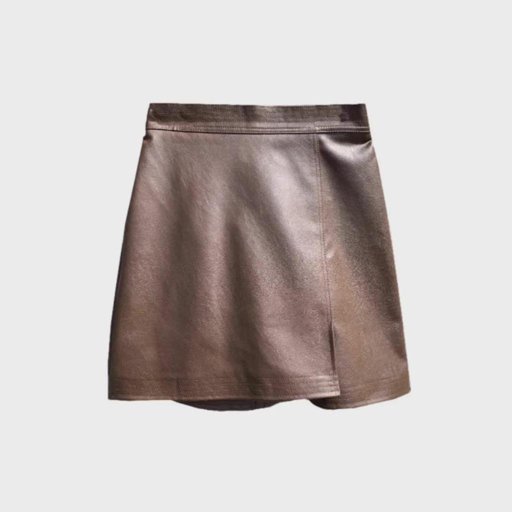 2024 Dame Høst/Vinter Høy midje Retro A-linje Kaffe Matt PU-skinnskjørt