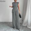 ZANZEA Women Sleeveless Vest Tops and Long Pants Casual Two Piece Suit Sets