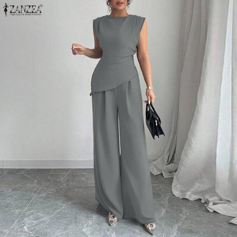 ZANZEA Women Sleeveless Vest Tops and Long Pants Casual Two Piece Suit Sets