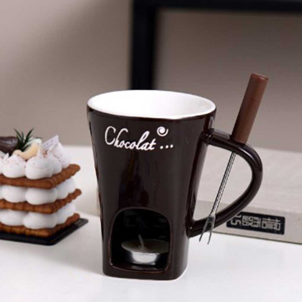 

130ML Sweet Chocolate Fondue Cup,Creative Ceramic Mug for Home Party,Chocolate Cheese Melting Supplies with Fork for Kitchen 1PCS кавовий