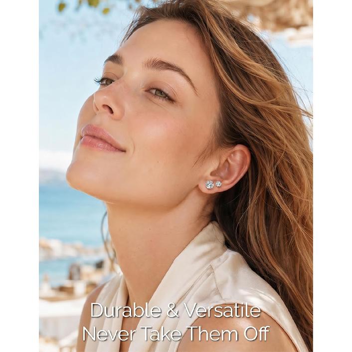 MomentWish Moissanite Stud Earrings for Women Men, 0.6-3 Carat Round Cut D Color VVS1 Lab Created Diamond Studs, 925 Sterling Silver Hypoallergenic