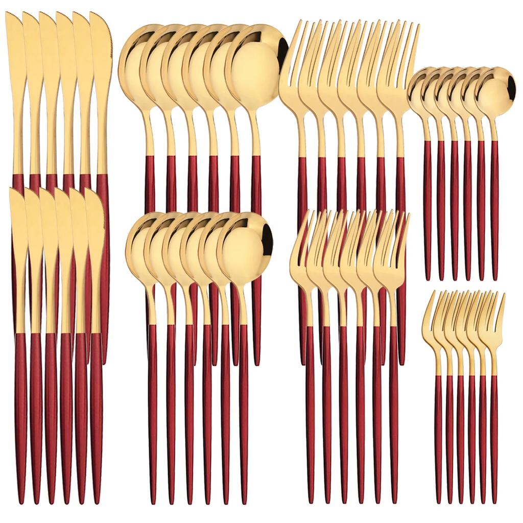 48-teiliges Schwarzgold Besteckset Messer Gabel Kaffeelöffel Geschirr Edelstahl Besteck Tafelbesteck Westliche Küche Silberwaren