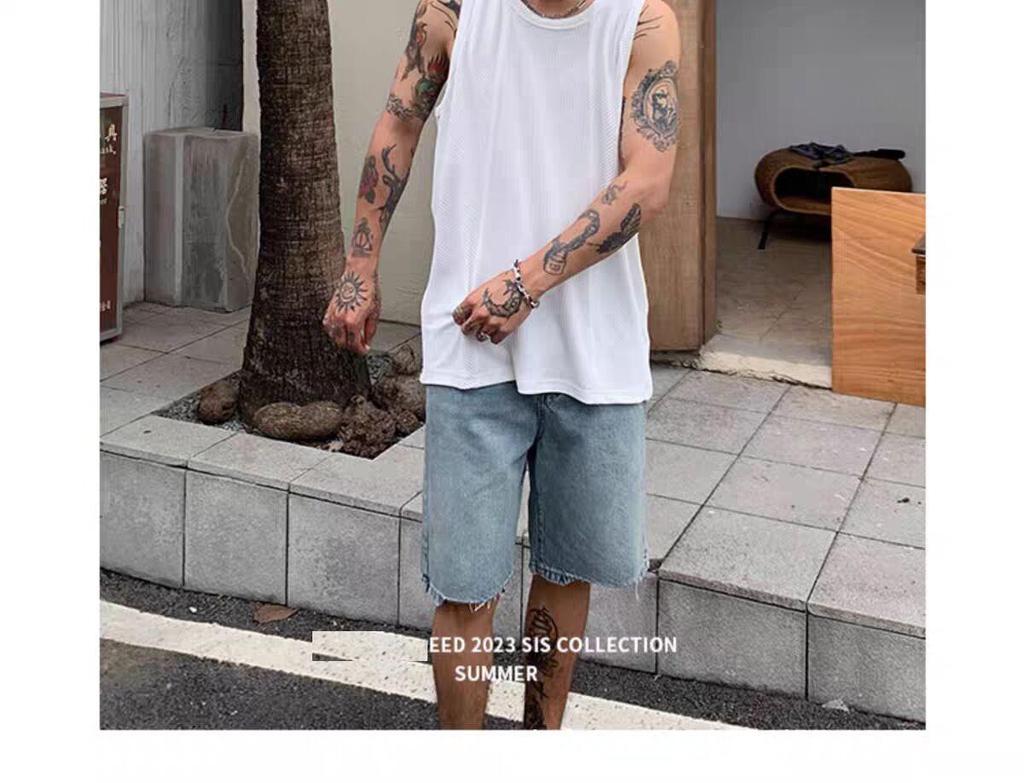 Men's American Basketball Ice Silk Tank Top - U-Neck, Sleeveless, Loose Fit, Ribbed Undershirt