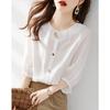 2025 Summer High-End Fashion Three-Button Korean Style White Pullover Top for Women