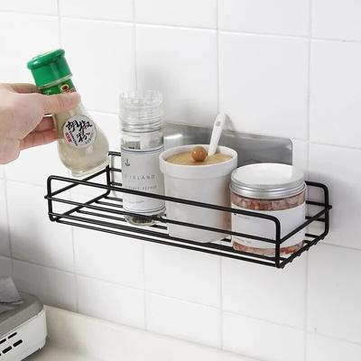 Badezimmer-Aufbewahrungsregal, Küchen-Organizer, Regal, schwarze Regale, Eckrahmen, Eisen, Dusche, stanzfrei, montierter Caddy-Rack