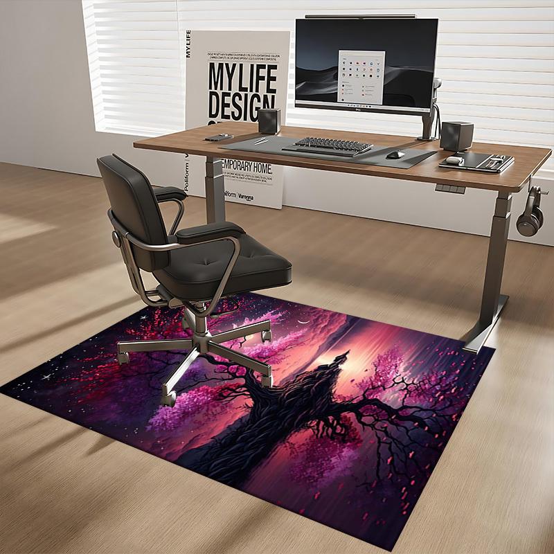 1pc Anime Cherry Blossom Tree Chair Mat - Fantasy Office Rug with Moon and Stars, Suitable for Home Decor, Game Room, Seasonal Gift.A097