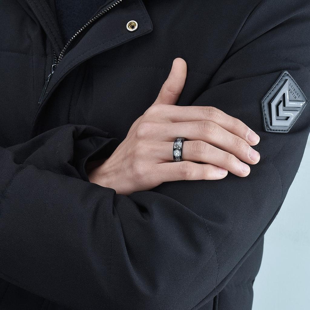 Fashion 8mm Men Stainless Steel Celtic Dragon Rings Inlaid Black Zircon Stone Wedding Band Gift For Men