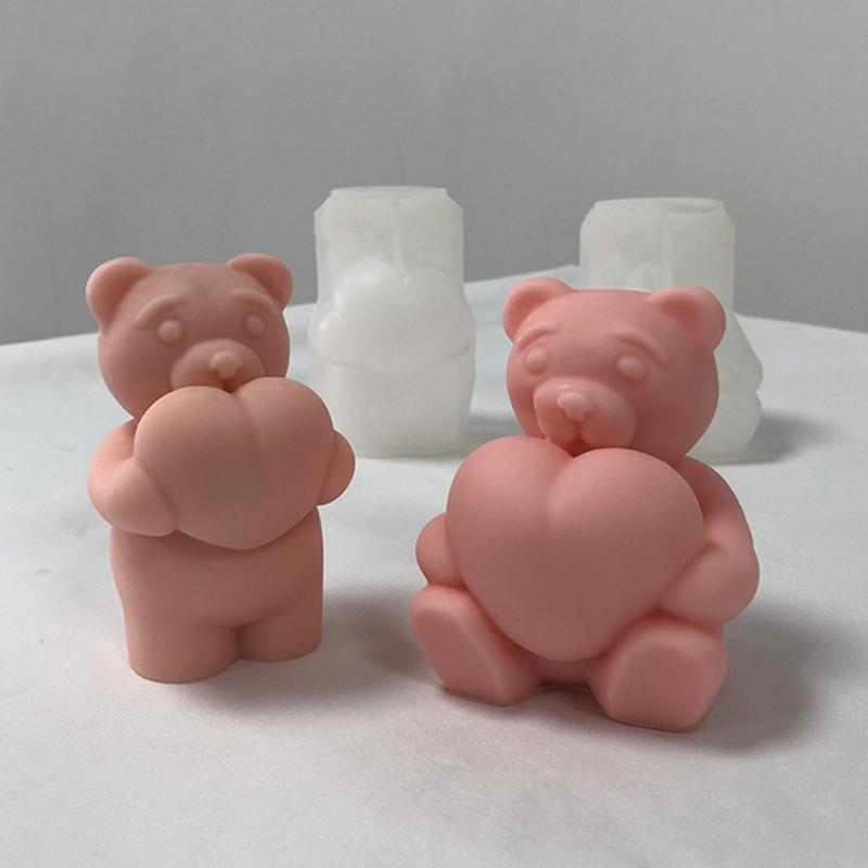 Beautiful Candle Mould Silicone Mold Lovely Heart Bear Resin Casting Mould Homemade Home Wedding Candle Making Tool