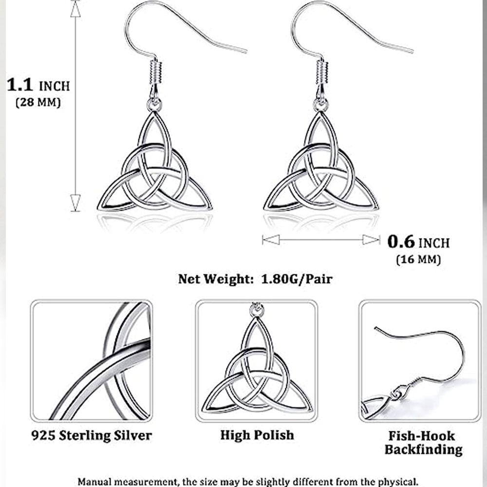 YILUOCD Sterling Keltische Knoten Ohrringe Triquetra Dreifaltigkeitsknoten Dreieck Hängeohrringe Viel Glück Irischer Schmuck für Frauen