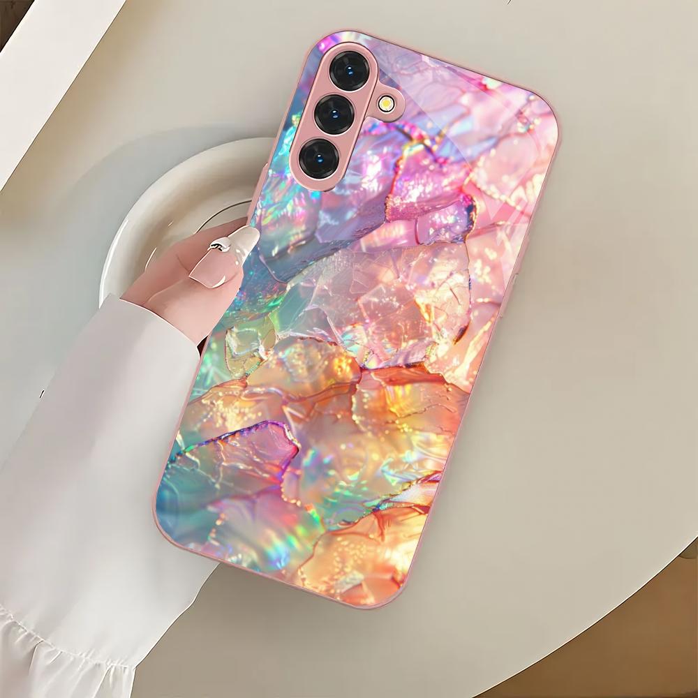 Farbige strukturierte Muster Glas Handyhülle geeignet für Samsung Galaxy S26 S25 S24 S23 S22 S20 FE/Ultra/Plus stoßfeste Rückabdeckung