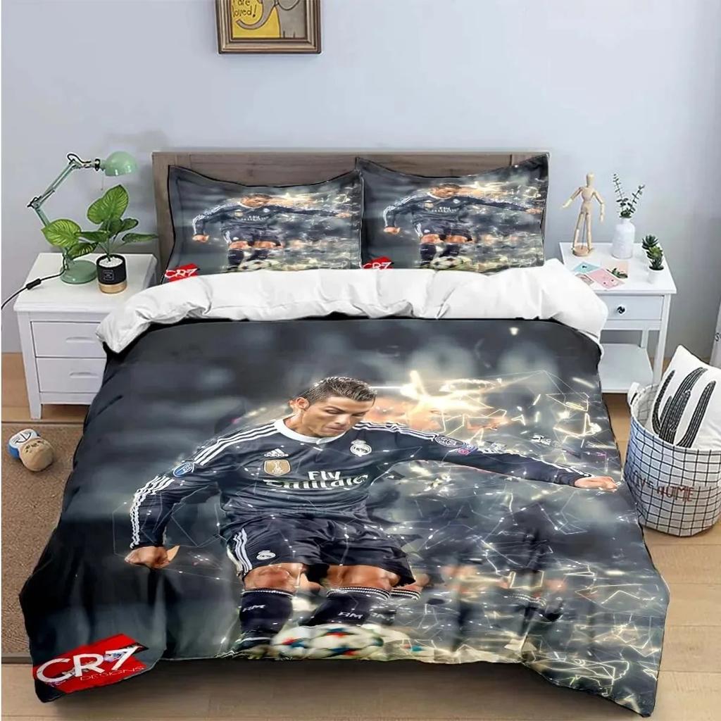 Exquisite Football Star Ronaldo 3D Print BoyBedding Set Duvet Cover Pillowcase Single Twin Size Gift for Student Adult 3pcs
