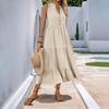 European & American Minimalist V-Neck Button Midi Dress - Sleeveless, Solid Color, Summer 2025 Collection