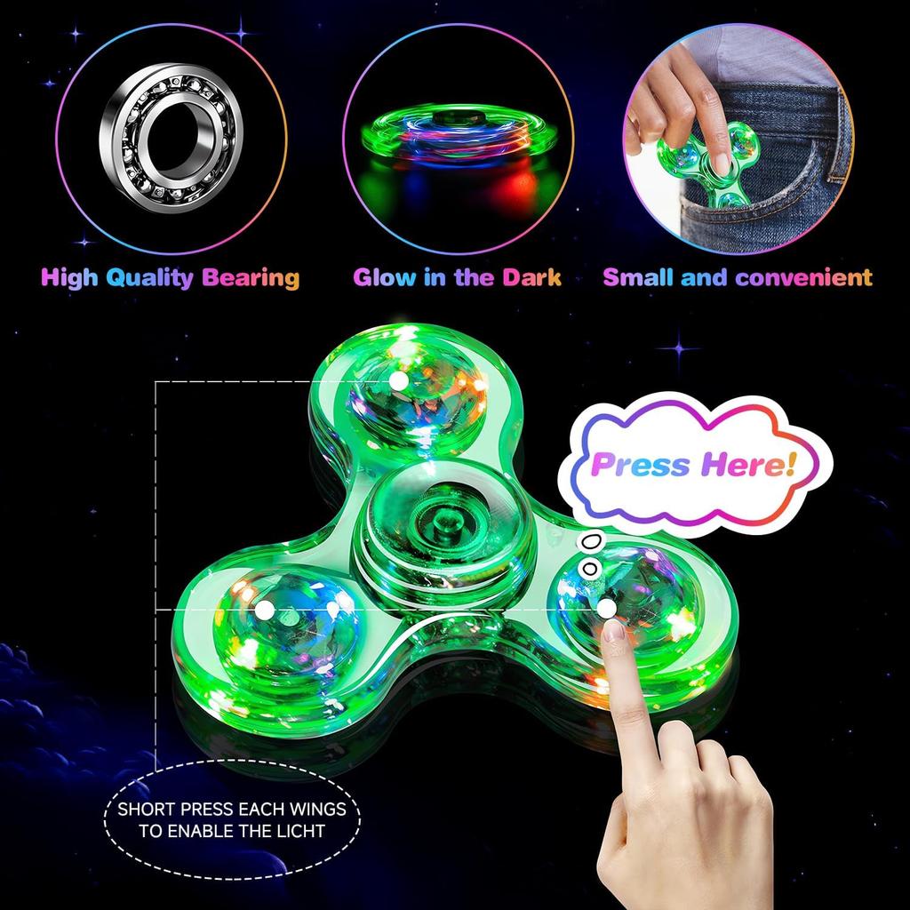 Rozsviťte Fidget Spinner Svítí ve tmě LED Prstová hračka Úleva od stresu Senzorická hračka pro Dárky na párty Školní ceny Výplň do tašky