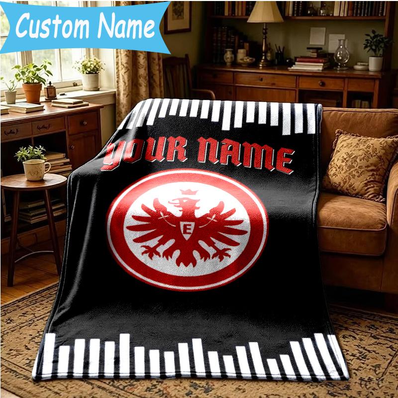Custom Name Frankfurt Football Blanket Flannel Blanket for Camping, Hiking, Garden Parties, Picnic Essentials,gift for family and friend
