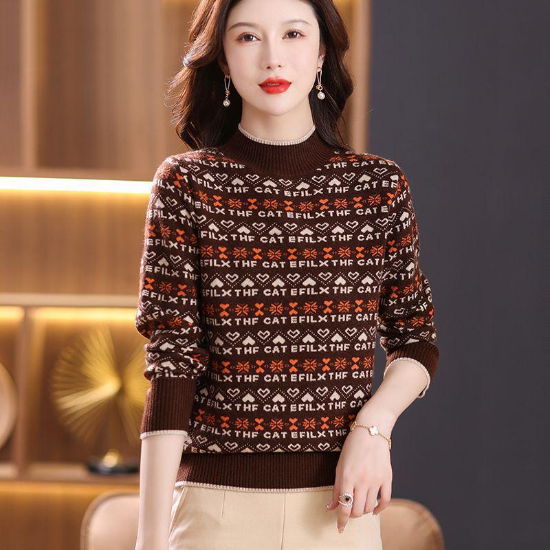 2024 Women's Autumn/Winter Half-Turtleneck Jacquard Knitted Sweater
