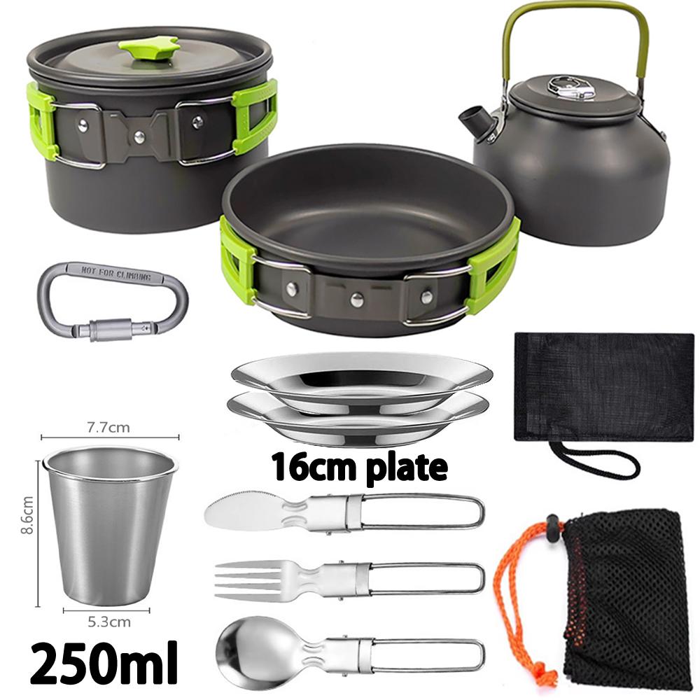 

Outdoor camping cooking pot set made of hard aluminum alloy camping cookware, hiking tableware, single person cooking teapot set