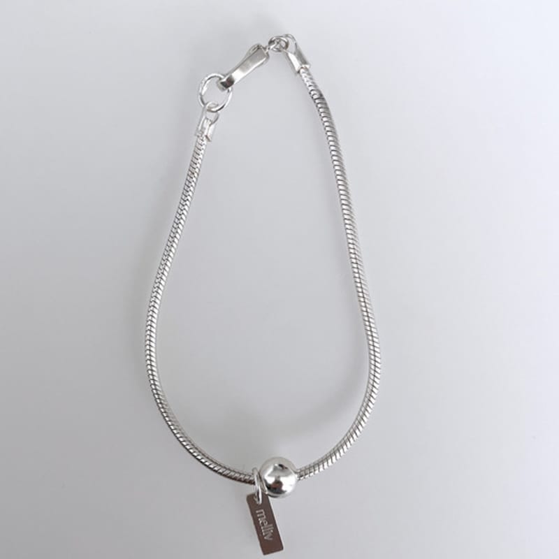 Melliv Silver Ball Point Square Tag Snake Chain Bracelet_mvb08