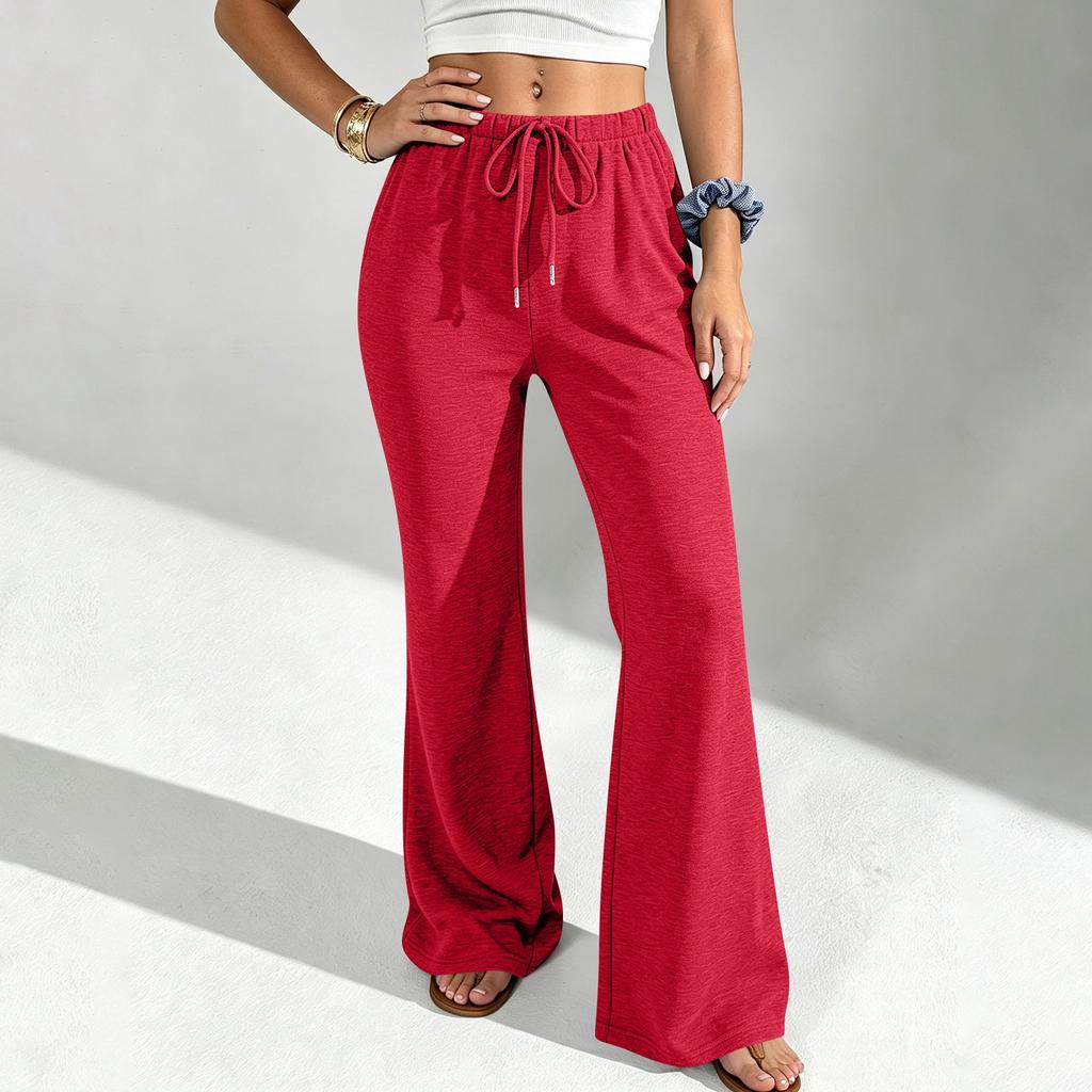 Women's Casual Color Drawstring Waist Loose Fit Flare Jogger Pants