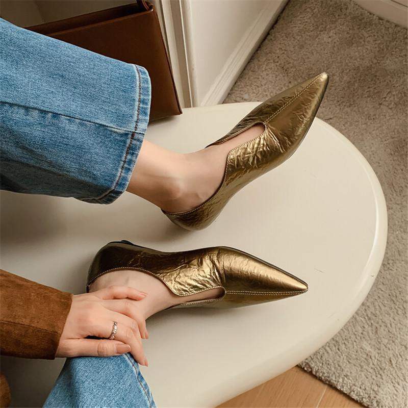 Fashion New Spring Cow Leather Women Shoes Pointed Toe Women Pumps Shoes for Women Zapatos De Mujer Fashion Retro Ladies Shoes Low Heel