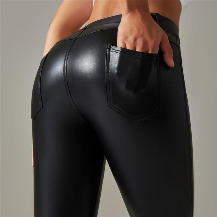 

Теплі Зимові Йога Штани зі Штучної Шкіри Однотонні Легінси для Залу з Кишенями Спортивні Фітнес Петери M чорний