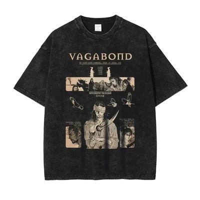 Anime Manga Vagabond T Shirt Musashi Kojirou Matahachi Vintage Washed Tops Tees Oversized Short Sleeve T-shirt