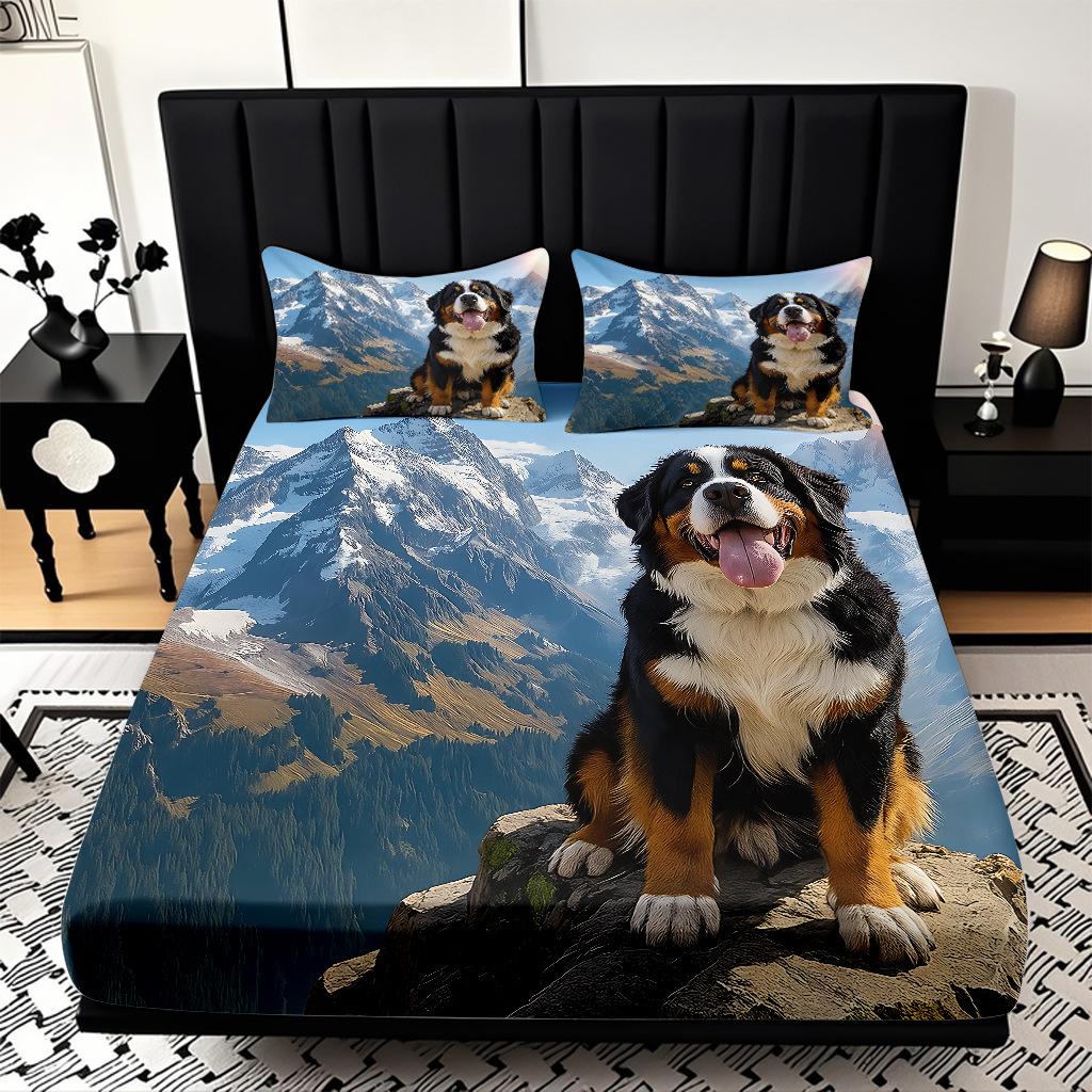 High Definition Digital Printing Cute Puppy Pattern Skin-Friendly Polished Mattress Three-Piece Set