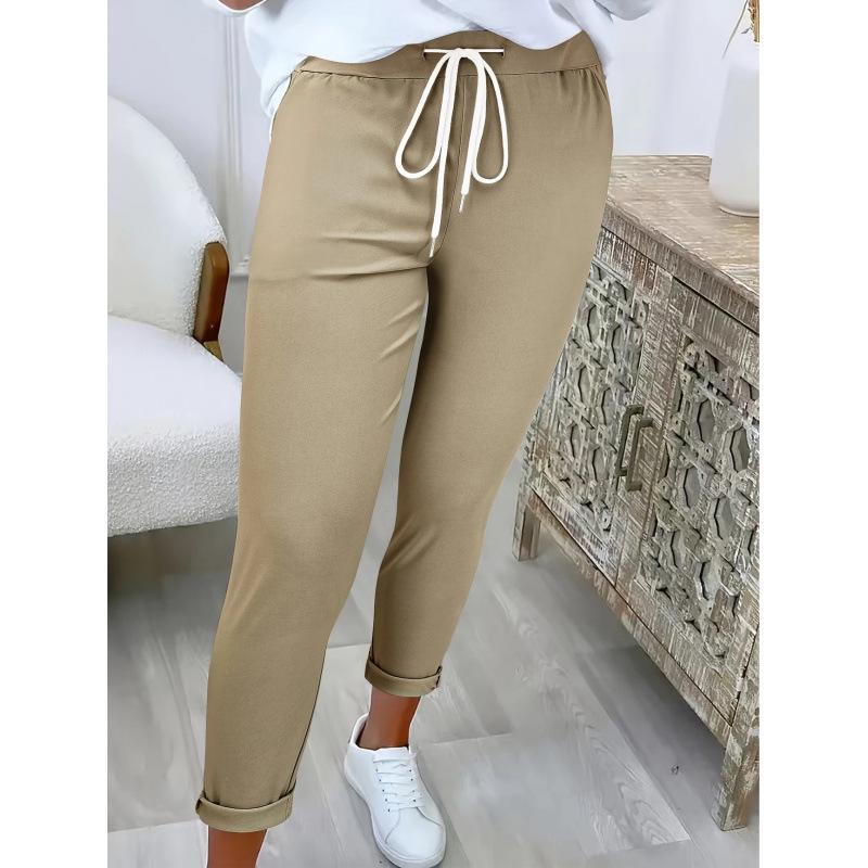 2025 European & American Style Women s Casual Cuffed Waist Tie Long Pants XL