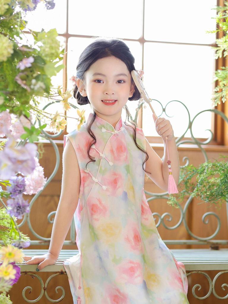Girls' Stylish Summer Qipao Dress - 2026 New Chinese Style Princess Dress