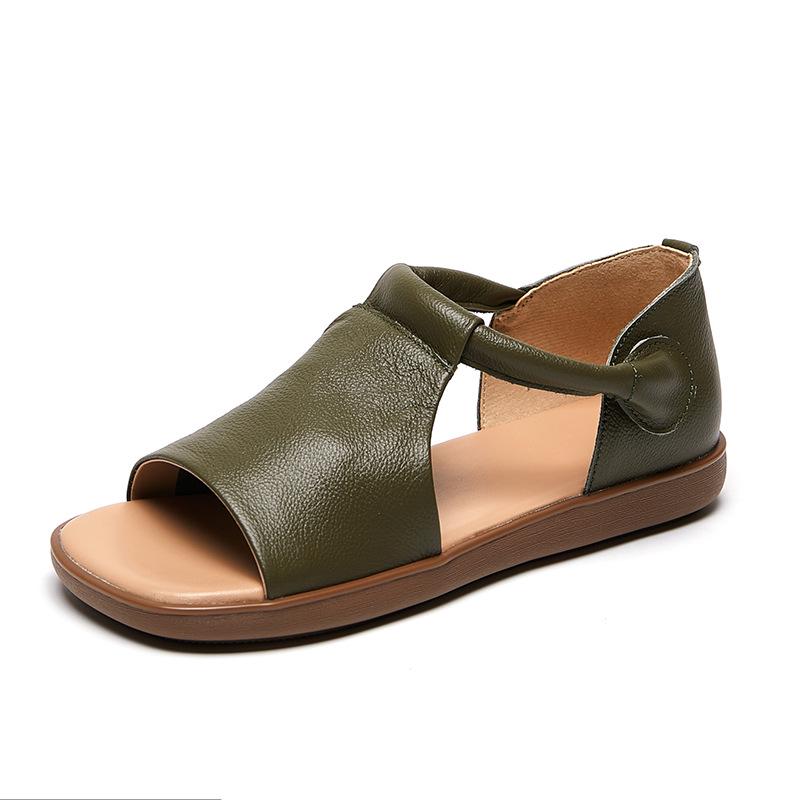 

Винтажные женские сандалии на плоской подошве ручной работы из коровьей кожи - Удобные открытые сандалии на липучке для лета 40 зелёный