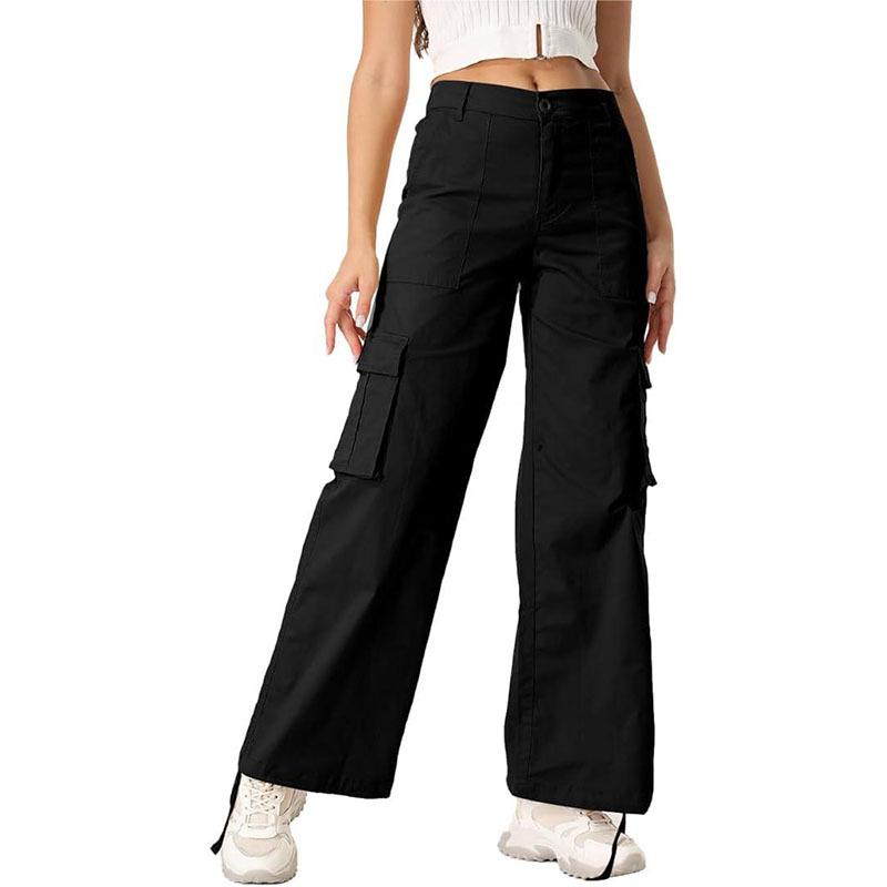 Women s Multi-Pocket High Waist European Street Style Wide Leg Cargo Pants Medium